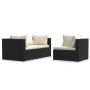 Set de muebles de jardín 3 pzas y cojines ratán sintético negro de vidaXL, Sofás modulares de exterior - Ref: Foro24-317494, ...