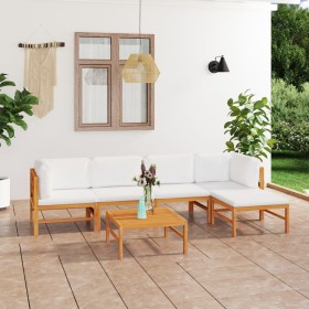 Garden furniture set 6 pieces teak wood and cream cushions by vidaXL, Garden sets - Ref: Foro24-3087202, Price: 577,11 €, Dis...