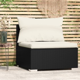 Zentrales Gartensofa mit schwarzen synthetischen Rattankissen von vidaXL, Modulare Sofas für den Außenbereich - Ref: Foro24-3...