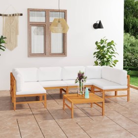 Garden furniture set 7 pieces teak wood and cream cushions by vidaXL, Garden sets - Ref: Foro24-3087238, Price: 712,13 €, Dis...