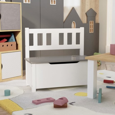 Banco de almacenaje para niños MDF blanco y gris 60x30x55 cm de vidaXL, muebles para bebés y niños pequeños - Ref: Foro24-104...