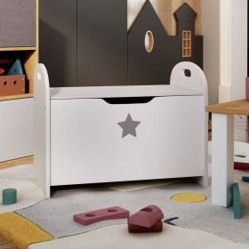 Banco de almacenaje para niños MDF blanco 62x40x46,5 cm de vidaXL, muebles para bebés y niños pequeños - Ref: Foro24-10413, P...