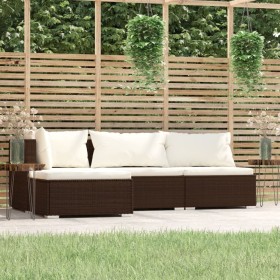 4-teiliges Gartenmöbel-Set und braune synthetische Rattankissen von vidaXL, Gartensets - Ref: Foro24-317501, Preis: 266,99 €,...