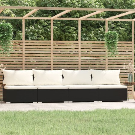 4-Sitzer-Sofa mit schwarzen synthetischen Rattankissen von vidaXL, Gartensets - Ref: Foro24-317497, Preis: 414,68 €, Rabatt: %