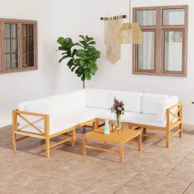 6-piece garden furniture set made of teak wood with cream cushions by vidaXL, Garden sets - Ref: Foro24-3087218, Price: 685,1...