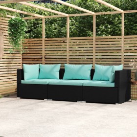 3-Sitzer-Sofa mit schwarzen synthetischen Rattankissen von vidaXL, Gartensets - Ref: Foro24-317533, Preis: 290,30 €, Rabatt: %