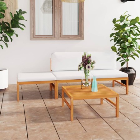 Garden furniture set 4 pieces teak wood and cream cushions by vidaXL, Garden sets - Ref: Foro24-3087248, Price: 294,99 €, Dis...