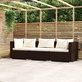 3-Sitzer-Gartensofa mit braunen synthetischen Rattankissen von vidaXL, Gartensets - Ref: Foro24-317500, Preis: 281,99 €, Raba...