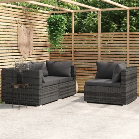 3-piece garden furniture set and gray synthetic rattan cushions by vidaXL, Modular outdoor sofas - Ref: Foro24-317516, Price:...