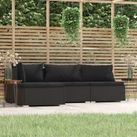 Garden set with cushions 4 pieces black synthetic rattan by vidaXL, Garden sets - Ref: Foro24-317523, Price: 604,99 €, Discou...