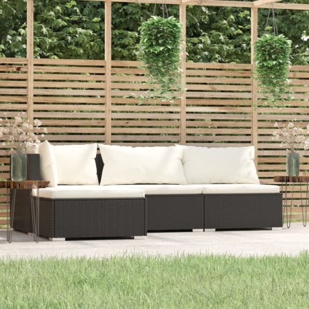 4-teiliges Gartenmöbel-Set und schwarze synthetische Rattankissen von vidaXL, Gartensets - Ref: Foro24-317490, Preis: 266,99 ...