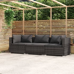 3-seater garden sofa with grey synthetic rattan cushions by vidaXL, Garden sets - Ref: Foro24-317511, Price: 291,38 €, Discou...