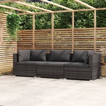 3-sitziges Gartensofa mit grauen synthetischen Rattankissen von vidaXL, Gartensets - Ref: Foro24-317511, Preis: 290,25 €, Rab...