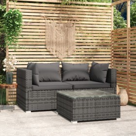 Set de muebles de jardín 3 pzas y cojines ratán sintético gris de vidaXL, Conjuntos de jardín - Ref: Foro24-317510, Precio: 2...