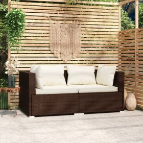 2-Sitzer-Sofa mit braunen synthetischen Rattankissen von vidaXL, Gartensets - Ref: Foro24-317498, Preis: 166,67 €, Rabatt: %