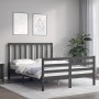 Estructura de cama matrimonio con cabecero madera maciza gris de vidaXL, Camas y somieres - Ref: Foro24-3193763, Precio: 160,...