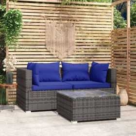 3-teiliges Gartenmöbel-Set und graue synthetische Rattankissen von vidaXL, Gartensets - Ref: Foro24-317565, Preis: 180,99 €, ...