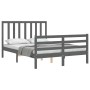 Estructura de cama matrimonio con cabecero madera maciza gris de vidaXL, Camas y somieres - Ref: Foro24-3193763, Precio: 160,...