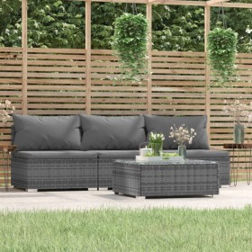 Gartenmöbelset 4-tlg. und Kissen Kunststoff Rattan grau von vidaXL, Gartensets - Ref: Foro24-317518, Preis: 484,30 €, Rabatt: %