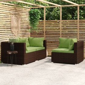 3-teiliges Gartenmöbel-Set und braune Kissen aus synthetischem Rattan von vidaXL, Modulare Sofas für den Außenbereich - Ref: ...