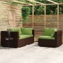 3-teiliges Gartenmöbel-Set und braune Kissen aus synthetischem Rattan von vidaXL, Modulare Sofas für den Außenbereich - Ref: ...