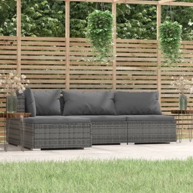 Set de muebles de jardín 4 pzas y cojines ratán sintético gris de vidaXL, Conjuntos de jardín - Ref: Foro24-317512, Precio: 3...