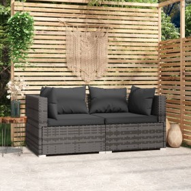 2-Sitzer-Sofa mit grauen synthetischen Rattankissen von vidaXL, Gartensets - Ref: Foro24-317509, Preis: 201,37 €, Rabatt: %