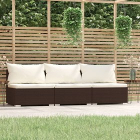 3-Sitzer-Gartensofa mit braunen synthetischen Rattankissen von vidaXL, Gartensets - Ref: Foro24-317506, Preis: 240,71 €, Raba...