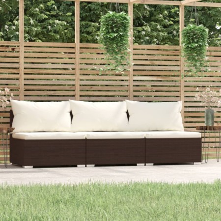 3-seater garden sofa with brown synthetic rattan cushions by vidaXL, Garden sets - Ref: Foro24-317506, Price: 266,81 €, Disco...