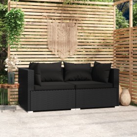 2-Sitzer-Sofa mit schwarzen synthetischen Rattankissen von vidaXL, Gartensets - Ref: Foro24-317520, Preis: 178,57 €, Rabatt: %