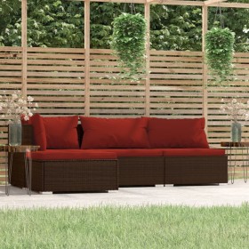 Gartenmöbel Set 4 Stück und Kissen braun synthetisches Rattan von vidaXL, Gartensets - Ref: Foro24-317545, Preis: 374,99 €, R...