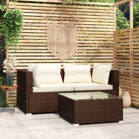 3-teiliges Gartenmöbel-Set und braune synthetische Rattankissen von vidaXL, Gartensets - Ref: Foro24-317499, Preis: 218,99 €,...