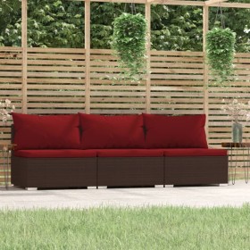 3-Sitzer-Gartensofa mit braunen synthetischen Rattankissen von vidaXL, Gartensets - Ref: Foro24-317550, Preis: 377,57 €, Raba...