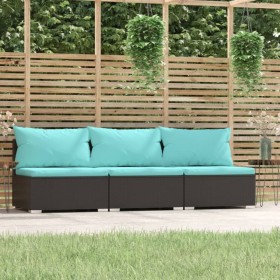 3-Sitzer-Sofa mit schwarzen synthetischen Rattan-Kissen von vidaXL, Gartensets - Ref: Foro24-317539, Preis: 322,83 €, Rabatt: %