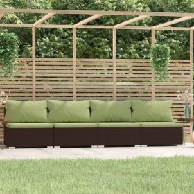 4-Sitzer-Gartensofa mit braunen synthetischen Rattankissen von vidaXL, Gartensets - Ref: Foro24-317563, Preis: 386,99 €, Raba...