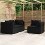 Set de muebles de jardín 3 pzas y cojines ratán sintético negro de vidaXL, Sofás modulares de exterior - Ref: Foro24-317527, ...