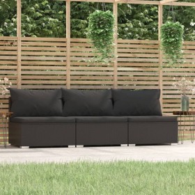 3-Sitzer-Sofa mit schwarzen synthetischen Rattankissen von vidaXL, Gartensets - Ref: Foro24-317528, Preis: 444,38 €, Rabatt: %