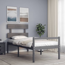 Elderly bed headboard solid gray wood 100x200 cm by vidaXL, Beds and slatted bases - Ref: Foro24-3195343, Price: 109,99 €, Di...