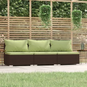 3-Sitzer-Gartensofa mit braunen synthetischen Rattankissen von vidaXL, Gartensets - Ref: Foro24-317561, Preis: 279,85 €, Raba...