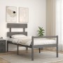 Cama personas mayores cabecero madera maciza gris 100x200 cm de vidaXL, Camas y somieres - Ref: Foro24-3195343, Precio: 109,9...