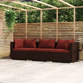 3-Sitzer-Gartensofa mit braunen synthetischen Rattankissen von vidaXL, Gartensets - Ref: Foro24-317544, Preis: 268,70 €, Raba...