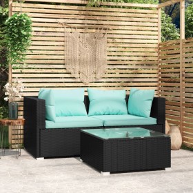 Set von Gartenmöbeln 3 Stück und Kissen schwarz synthetischen Rattan von vidaXL, Gartensets - Ref: Foro24-317532, Preis: 237,...