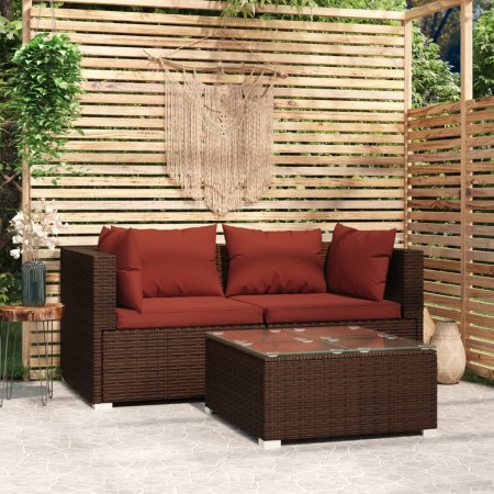 Set muebles de jardín 3 piezas y cojines ratán sintético marrón de vidaXL, Conjuntos de jardín - Ref: Foro24-317543, Precio: ...