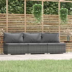 3-Sitzer-Gartensofa mit grauen synthetischen Rattankissen von vidaXL, Gartensets - Ref: Foro24-317517, Preis: 450,07 €, Rabat...