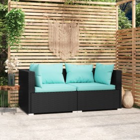 2-seater sofa with black synthetic rattan cushions by vidaXL, Garden sets - Ref: Foro24-317531, Price: 247,66 €, Discount: %