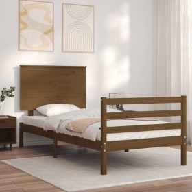 Honey brown solid wood bed frame with headboard 90x200cm by vidaXL, Beds and slatted bases - Ref: Foro24-3195209, Price: 123,...