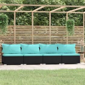 4-Sitzer-Sofa mit schwarzen synthetischen Rattankissen von vidaXL, Gartensets - Ref: Foro24-317541, Preis: 595,30 €, Rabatt: %