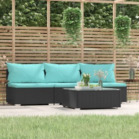 Garden set with cushions 4 pieces black synthetic rattan by vidaXL, Garden sets - Ref: Foro24-317540, Price: 473,59 €, Discou...