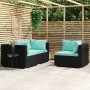 Set de muebles de jardín 3 pzas y cojines ratán sintético negro de vidaXL, Sofás modulares de exterior - Ref: Foro24-317538, ...