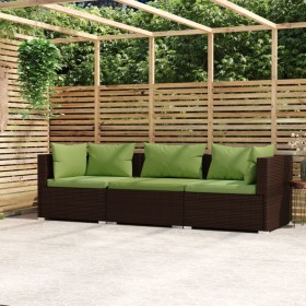 3-seater garden sofa with brown synthetic rattan cushions by vidaXL, Garden sets - Ref: Foro24-317555, Price: 337,19 €, Disco...